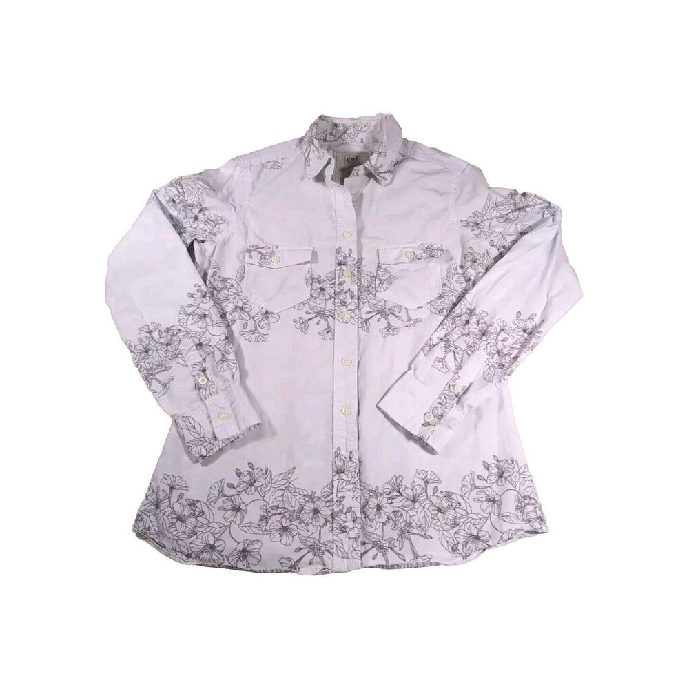 GEF France Flowers Leafs All Over Print Button Up Long Sleeve Shirt